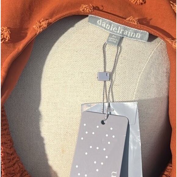 Daniel Rainn Ellen Swiss-Dot Maxi Dress, Burn Orange Pockets! XXL flounce sleeve - Picture 5 of 6